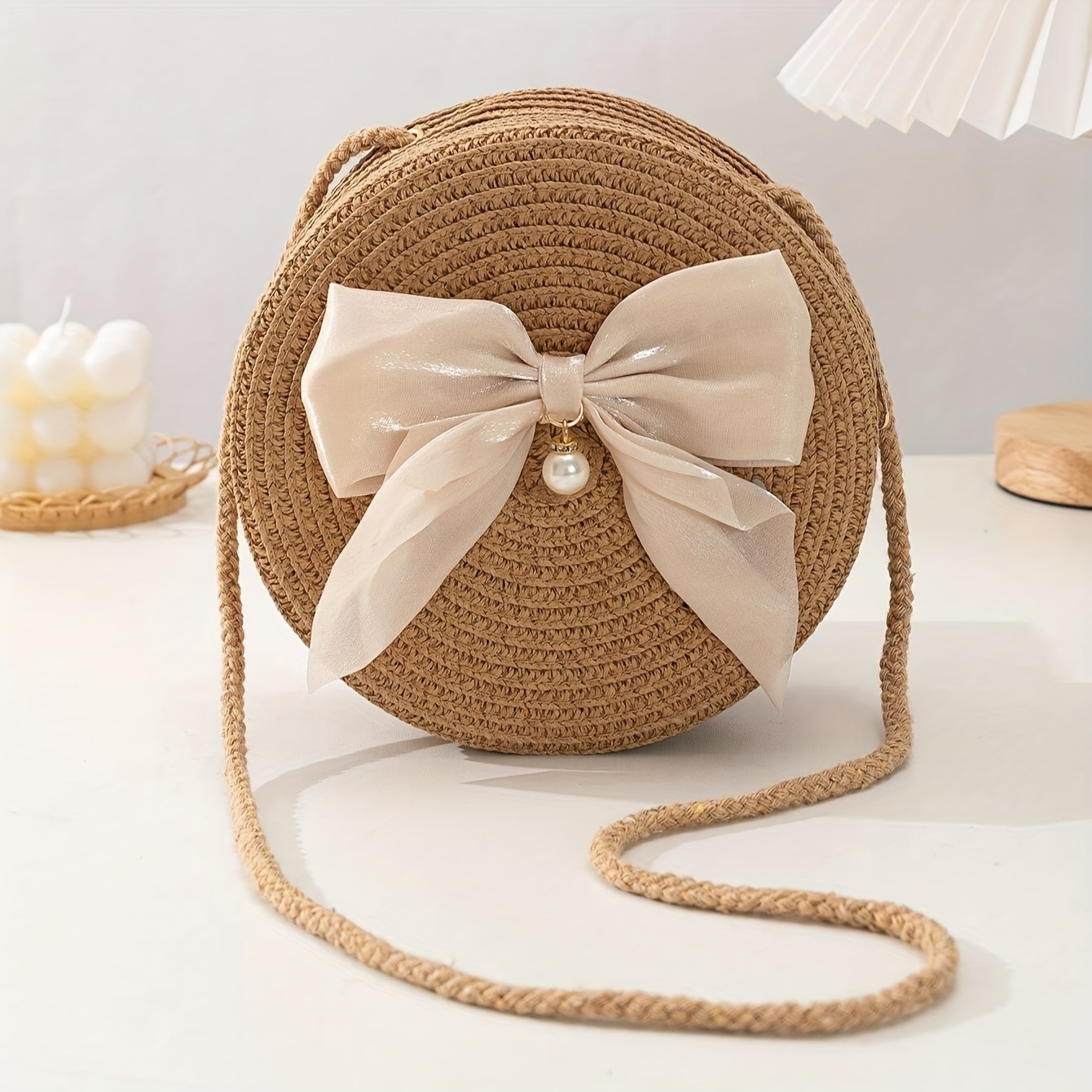 Interior Design Style - Elegante ronde stro crossbody tas met