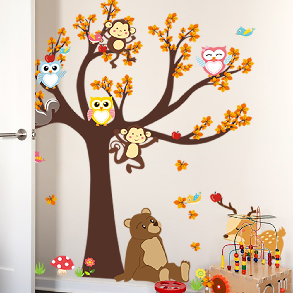 Interior Design Magazine - Uil Aap Dieren Boom Cartoon Vinyl