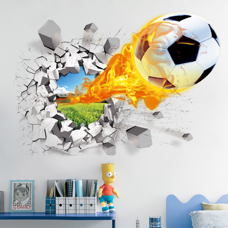 Interior Design Magazine - 3D Voetbal Gebroken Muursticker Voor Kinderkamer