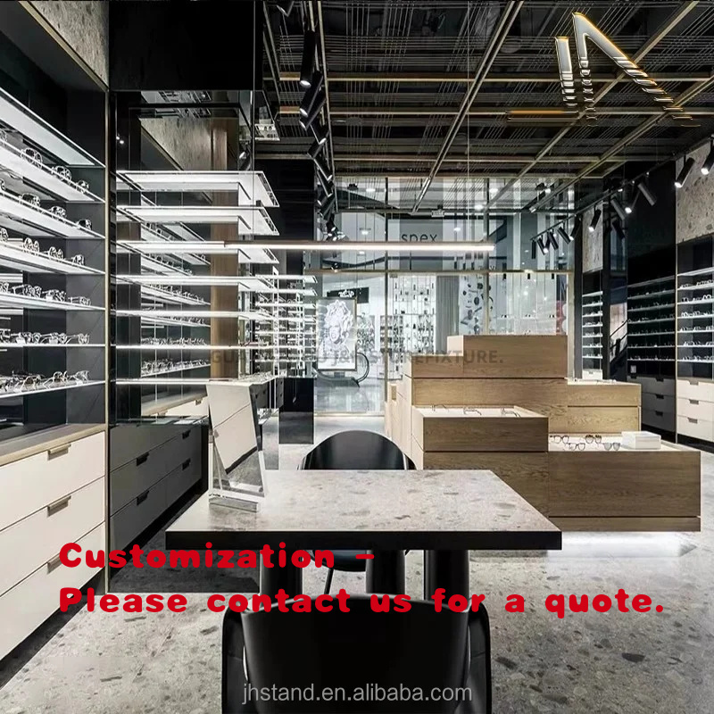 Interior Designer - Optiekwinkel etalagetafel interieurdecoratie design showcasekasten modern